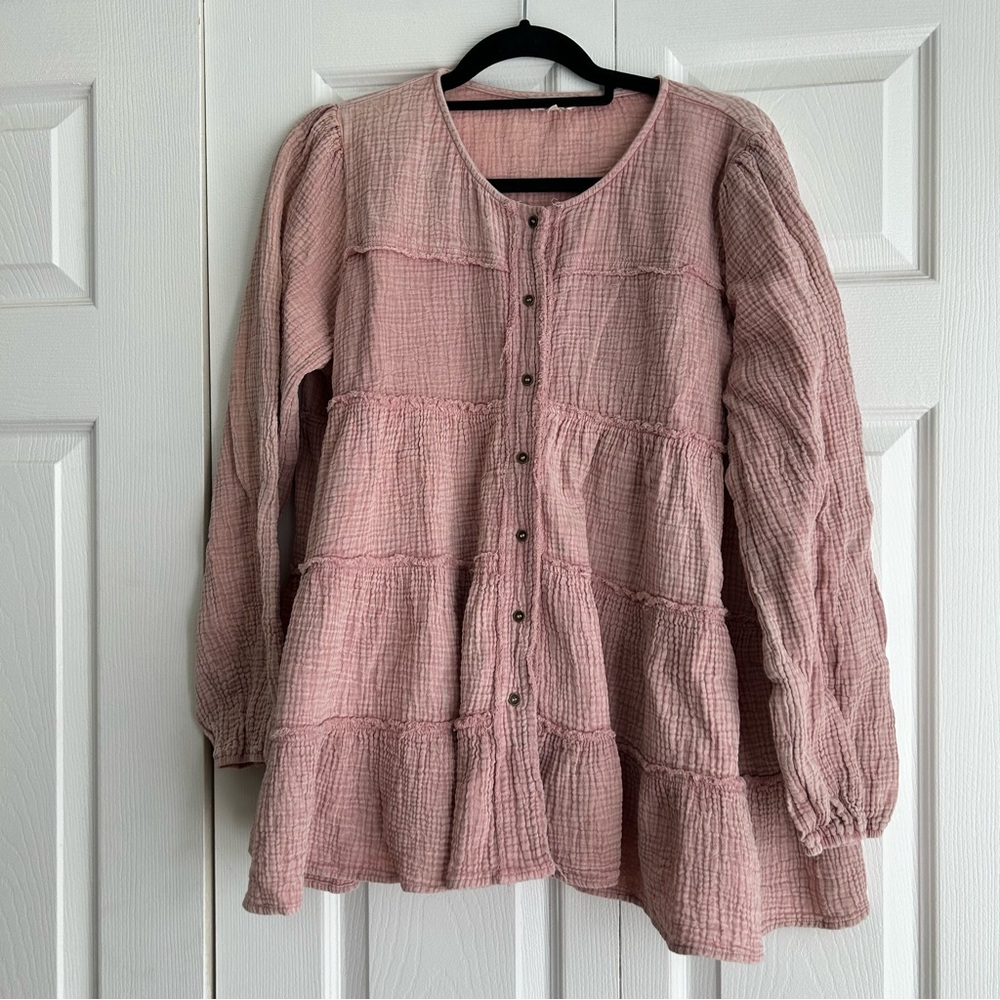 Easel Boho Flowy Gauzy Tiered Peasant Babydoll Blouse Top